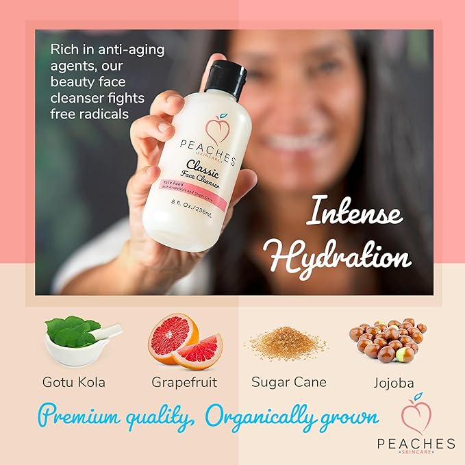 Hydrating Facial Cleanser – Gentle Daily Face Wash with Grapefruit, Sugar Cane, and Gotu Kola – Lightly Exfoliating Vegan Formula for All Skin Types – Classic Cleanser (8 oz)