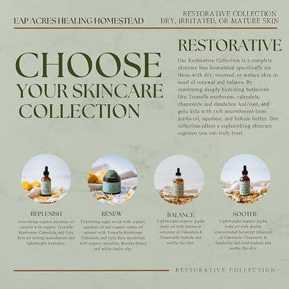 Emulsified Face Sugar Scrub, Organic squalane oil/Castor oil: Tremella Mushroom/Chamomile/Gotu Kola/Calendula/White Kaolin Clay, Manuka Honey-Gentle exfoliant-Dry/Sensitive/Mature skin (RENEW)