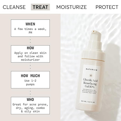 Naturium Glycolic Acid Resurfacing Gel 10%, AHA Exfoliating Gel with Natural Fruit Acids, 3.0 oz
