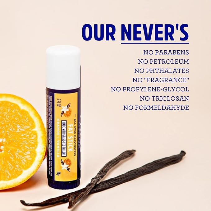FATCO Fat Stick and All Purpose Moisturizing Stick for Dry Areas on your Face, Lips, and Body - Orange + Vanilla (2-Pack)