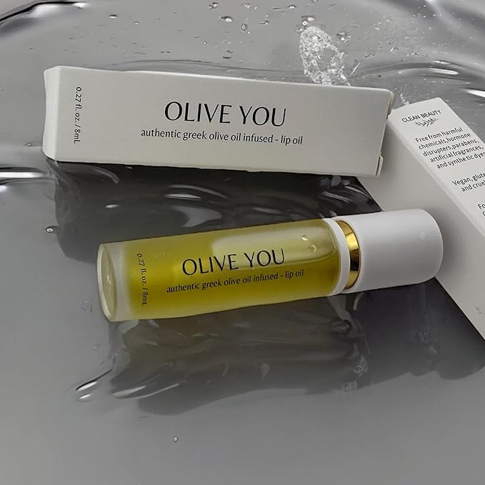 Olive You Lip Oil - Clean Beauty, Non-Sticky, Glossy, Hydrating & Plumping Lip Treatment with Greek Extra Virgin Olive Oil & Squalane - Vegan, Cruelty & Paraben-Free, Luxury Gift