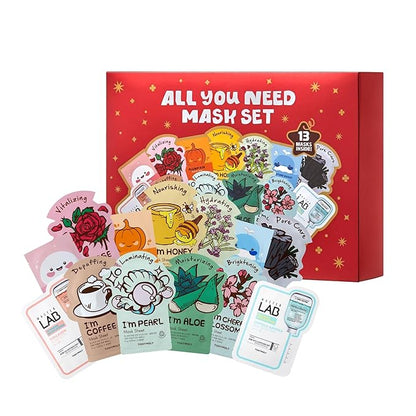 TONYMOLY All You Need Mask Set – 13-Piece Face Mask Set with 10 Hydrating Sheet Masks & 3 Eye Masks for All Skin Types, Skincare Variety Pack, Paraben-Free, Travel Size