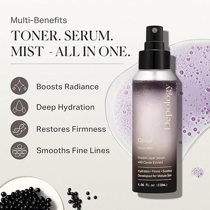 depology Glowing Spray Serum, Hydrating & Firming Facial Mist, Radiance Skin, Smooths Fine Lines and Wrinkles, Face Mist with Hyaluronic Acid & Collagen, Facial Spray for All Skin Types, 4.06 Fl Oz.