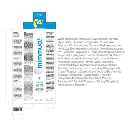 mimmua Dark Spot Ampoule | Korean Clinic Skincare - NAD+ 0.1% & Thioctic Acid 0.01% & Niacinamide 10% | Overnight Treatment for Melasma, Hyperpigmentation, Discoloration, Acne Scars | 15ml /0.33 Fl Oz