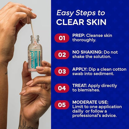 EMUAID Overnight Acne Treatment, Gentle Fast-Acting Solution with Salicylic Acid for Adults and Teens, Clears Stubborn Pimples, Cystic Acne, Blackheads, Rosacea, and Hormonal Breakouts, 1oz