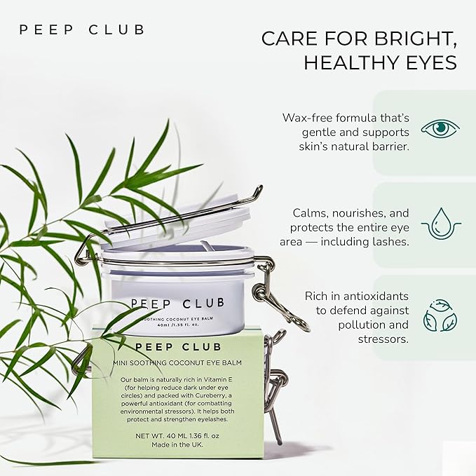 Peep Club Soothing Coconut Eye Balm – Optometrist Formulated, Tea Tree Oil Free, Eye Makeup Remover, Nourishing Eye Cream, Sensitive Skin, Coconut Oil, Chamomile, Cureberry, Strengthens Lashes, 1.4oz