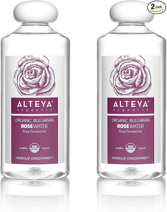 Alteya Organics Rose Water, Organic Facial Toner, 34 Fl Oz/ 2x17 Fl Oz Bundle, Pure Bulgarian Rosa Damascena Flower Water, Award-Winning Moisturizer, BPA-Free Bottle with Reducer