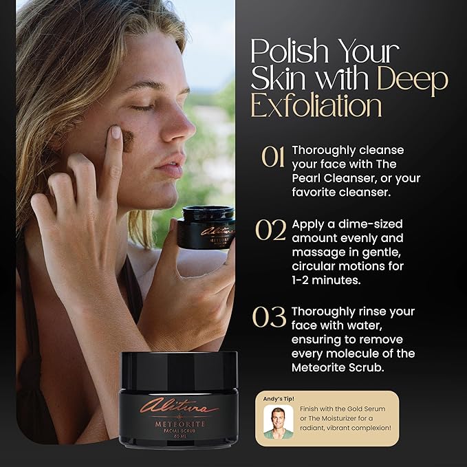 Alitura Meteorite Scrub – Exfoliating Face & Body Scrub with Pearl Powder & Bamboo Stem Cells – Brightening & Anti-Aging Exfoliant for Dead Skin, Dark Spots, and Fine Lines – For Men & Women, 60ml