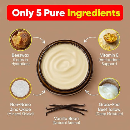 Sun Balm – Natural Moisturizing Balm with Non-Nano Zinc, Beeswax & Vitamin E – 4oz Glass Jar – Grass-Fed - finished Tallow – Reef-Safe, Sensitive Skin-Friendly