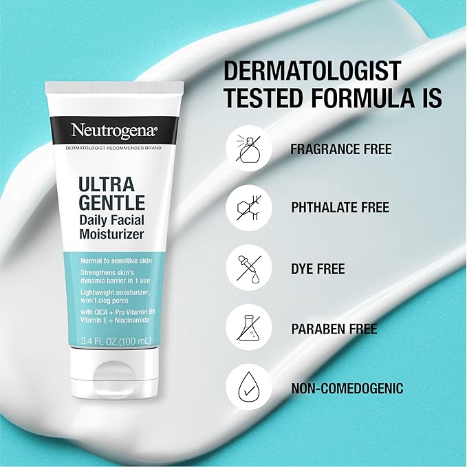Neutrogena Fragrance Free Daily Facial Moisturizer, Face & Neck Moisturizer for Sensitive Skin with Vitamin B3, Pro-Vitamin B5 & Vitamin E Supports Skin's Dynamic Barrier, 3.4 fl. oz, Pack of 3