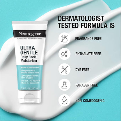Neutrogena Fragrance Free Daily Facial Moisturizer, Face & Neck Moisturizer for Sensitive Skin with Vitamin B3, Pro-Vitamin B5 & Vitamin E Supports Skin's Dynamic Barrier, 3.4 fl. oz, Pack of 3