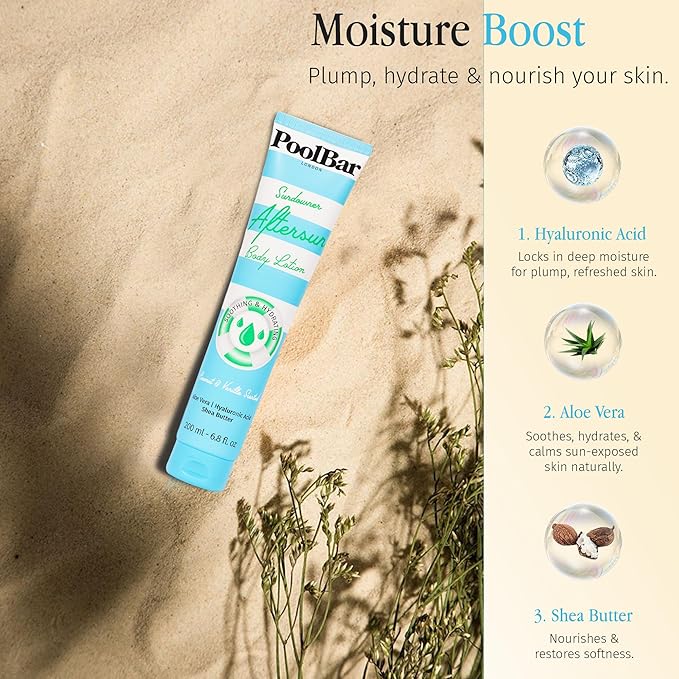 PoolBar Sundowner Aftersun Body Lotion for Women & Men Skin Care, Hydration & Soothing Relief, Coconut & Vanilla Scent Sun Care, Enriched with Hyaluronic Acid, Shea Butter, & Aloe Vera, 200ml (3 Pack)