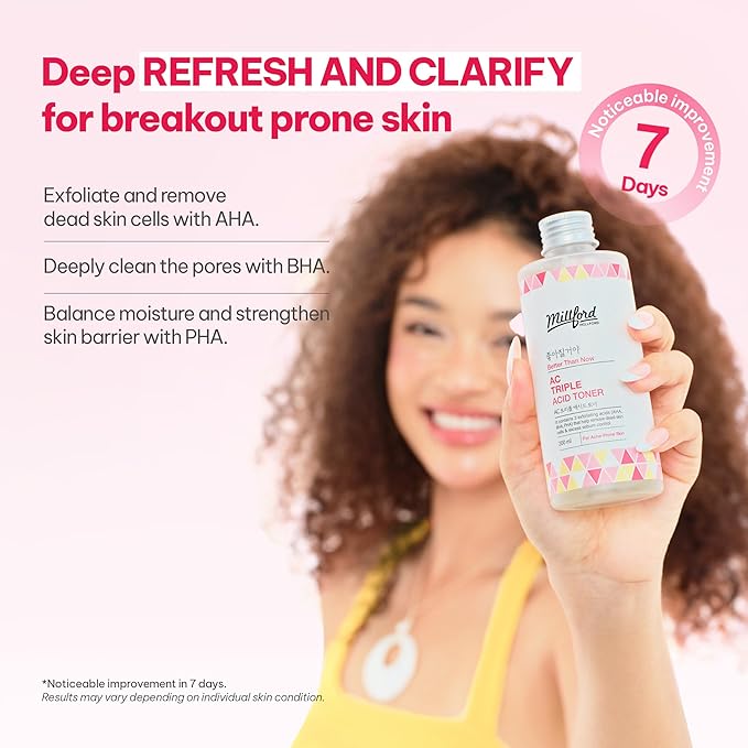 AC Triple Acid Toner 6.76 oz/200 ml – AHA/BHA/PHA Exfoliating & Hydrating Facial Toner with Salicylic Acid & Glycolic Acid for Oily Skin, Pore Cleaning, Acne & Sebum Control, Korean Skincare