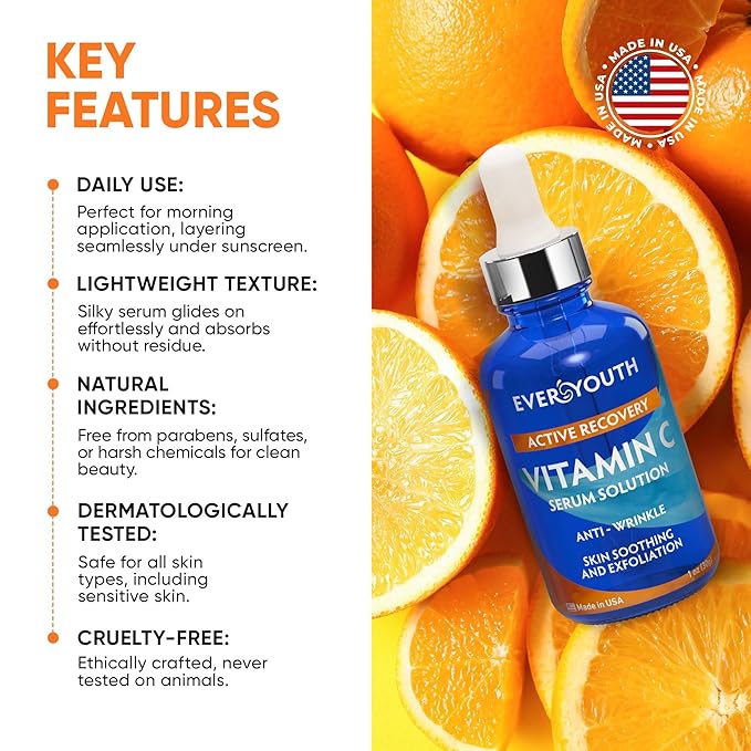 Vitamin C Serum for Face with Stem Cells, Niacinamide, Hyaluronic Acid & Vitamin E – Anti-Aging Retinol Facial Serum Glycolic Acid & Retinal for Brightening, Hydrating & Firming Skin – Made in USA