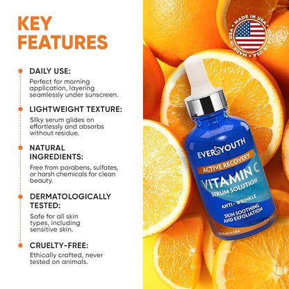 Vitamin C Serum for Face with Stem Cells, Niacinamide, Hyaluronic Acid & Vitamin E – Anti-Aging Retinol Facial Serum Glycolic Acid & Retinal for Brightening, Hydrating & Firming Skin – Made in USA