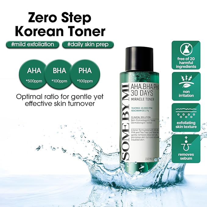 SOME BY MI AHA BHA PHA 30 Days Miracle Toner – Pack of 2 – Korean Salicylic Acid Exfoliating Face Toner for All Skin Types – Daily Pore Care & Oil Control with 2% Niacinamide – Korean Skin Care