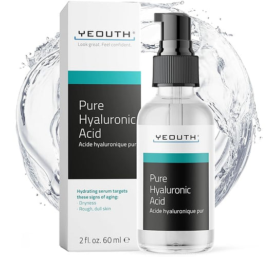YEOUTH Pure Hyaluronic Acid Serum for Face 99% for Dry & Dull Skin, Hydrating Hyaluronic Acid Skincare Serum for Women & Men, For All Skin Types 2oz