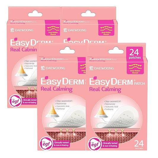 Easyderm Real Calming Patch Pimple Patches, Niacinamide, Hyaluronic Acid, EGF, K-Beauty Skincare | 6 Patches per Pack, 4 Packs (24 Total) Micro Point length : 285μm