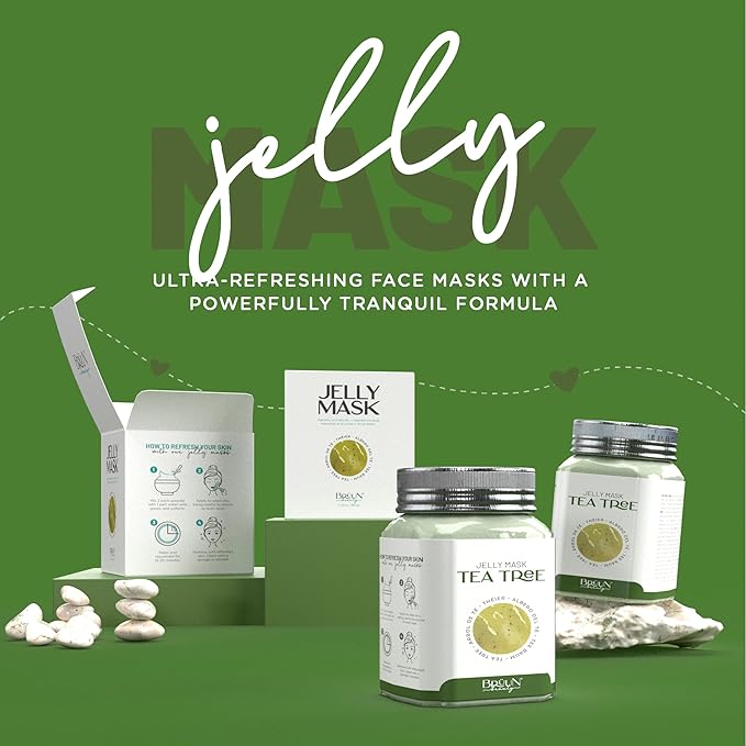 BRÜUN Peel-Off Tea Tree Jelly Mask for Face Care – A 23 fl oz Rubber Jar for 30 to 35 Treatments – A Skin Care Moisturizing Gel Mask of Spa Set for Men, Women and Adults