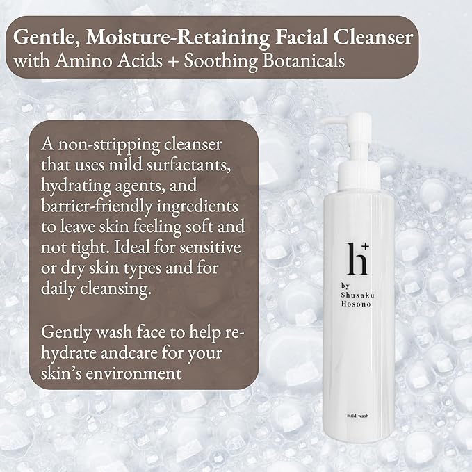 NKG h+ Mild Wash – Gentle Japanese Gel Cleanser for Sensitive Skin – Developed by Japanese Dermatalogist – Fragrance-Free, pH-Balanced Face Wash, 200mL