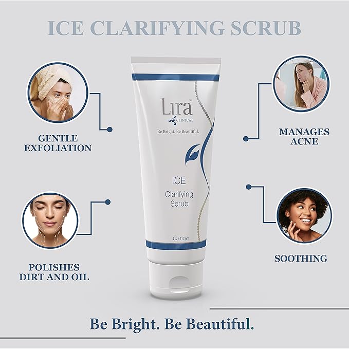 Lira Clinical ICE Clarifying Face Scrub - Soothing & Exfoliating Scrub with Echinacea Plant Stem Cells & Botanical Extracts - Eco-Bead Technology - Anti-acne, Brightening & Cleans Pores - 4 fl oz
