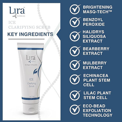 Lira Clinical ICE Clarifying Face Scrub - Soothing & Exfoliating Scrub with Echinacea Plant Stem Cells & Botanical Extracts - Eco-Bead Technology - Anti-acne, Brightening & Cleans Pores - 4 fl oz