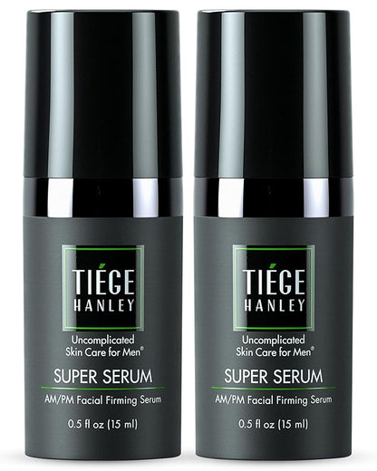 Tiege Hanley Anti Aging Face Serum for Men, Super Serum with Peptides, Retinyl Palmitate, and Sodium Hyaluronate to Firm Skin and Reduce Fine Lines, Men’s Skin Care, 0.5 Fl Oz, 2 Pack