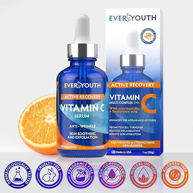 Vitamin C Serum for Face with Stem Cells, Niacinamide, Hyaluronic Acid & Vitamin E – Anti-Aging Retinol Facial Serum Glycolic Acid & Retinal for Brightening, Hydrating & Firming Skin – Made in USA