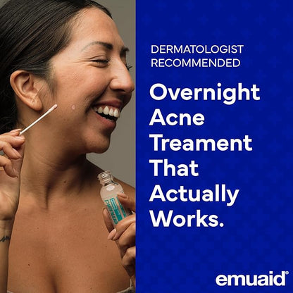 EMUAID Overnight Acne Treatment, Gentle Fast-Acting Solution with Salicylic Acid for Adults and Teens, Clears Stubborn Pimples, Cystic Acne, Blackheads, Rosacea, and Hormonal Breakouts, 1oz