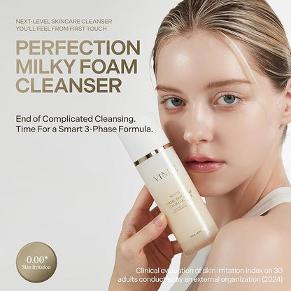 VINNE Signature Milky Foam Cleanser – 3-Step Milk-Oil-Foam Korean Facial Cleanser w/LHA+PHA & 17 Active Ingredients – Oil & Water-Based Dual-Action Face Wash (4.05 fl. oz)