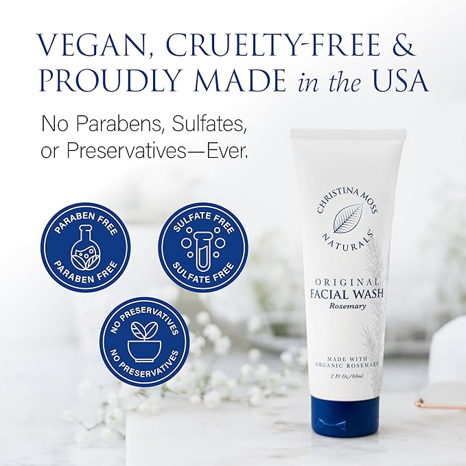 Christina Moss Naturals Face Wash for Women & Men – Gentle Facial Cleanser for All Skin Types, Organic Face Wash & Gel Cleanser for Daily Use, Non-toxic, Fragrance-, Paraben-, Sulfate-Free, 4 oz.