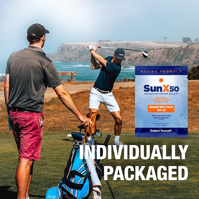 CoreTex Sun X 50 SPF Broad Spectrum Sunscreen Packets - Bulk Pack of 100 Paraben, Oxybenzone, Octinoxate, & Oil Free Sunscreen - No White Cast and Water & Sweat Resistant Up to 80 Minutes