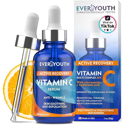 Vitamin C Serum for Face with Stem Cells, Niacinamide, Hyaluronic Acid & Vitamin E – Anti-Aging Retinol Facial Serum Glycolic Acid & Retinal for Brightening, Hydrating & Firming Skin – Made in USA