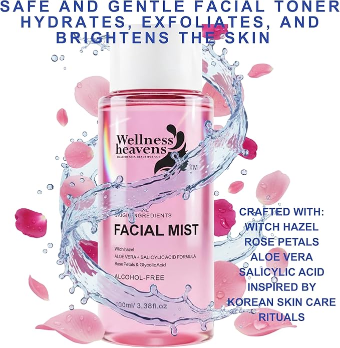 Hydrating Toner for Face, Refreshing Facial Mist with Witch Hazel, Rose Water, Salicylic & Glycolic Acid | A Zero Pore Cleanser, Helps Fade Dark Spots & Minimize Pores, Alcohol-Free Toner, 100 ml