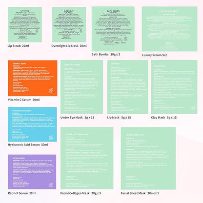 Tea Tree Face Sheet Mask Pack, 55Pcs Skin Care Set for Women & Men, Self Care Kit, Hydrogel Jelly Mask, Eye Gel, Under Eye Patches, Hyaluronic Acid Facial Serum, Christmas, Birthday,Mother Day, Dad