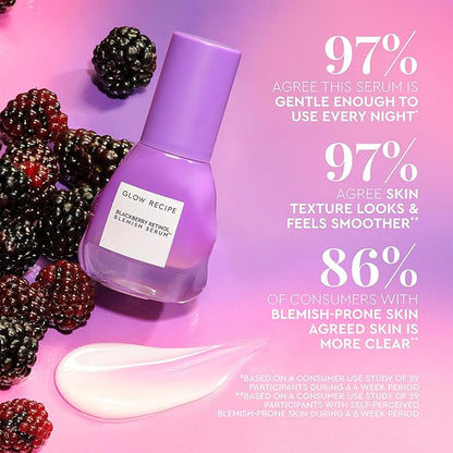 Glow Recipe Gentle Blackberry Retinol Night Serum - Anti Aging Korean Face Serum for Sensitive Skin + Hydrating Triple Retinoids & Glycerin to Clarify Blemishes, Smooth Texture, Lines & Wrinkles, 30ml