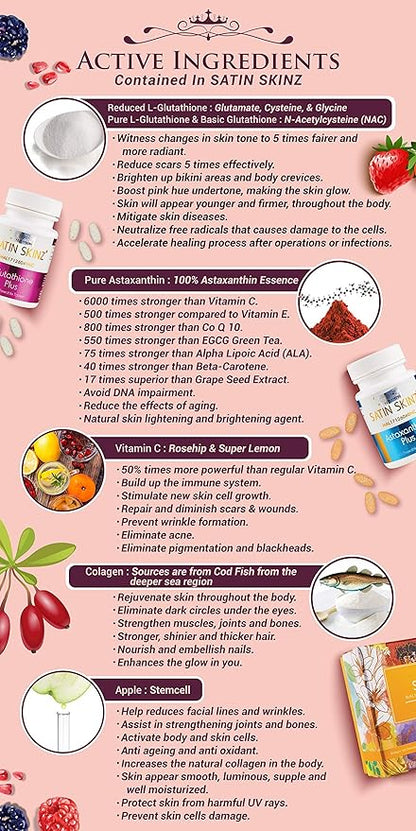 Satin Skinz GLUTATHIONE Plus and ASTAXNTHIN Plus.